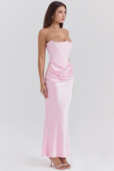 Hera - Elegant Retro Solid Color Strapless Party Dress