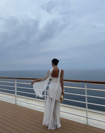 Ariadne - Strapless Patchwork Mesh Asymmetrical Maxi Dress