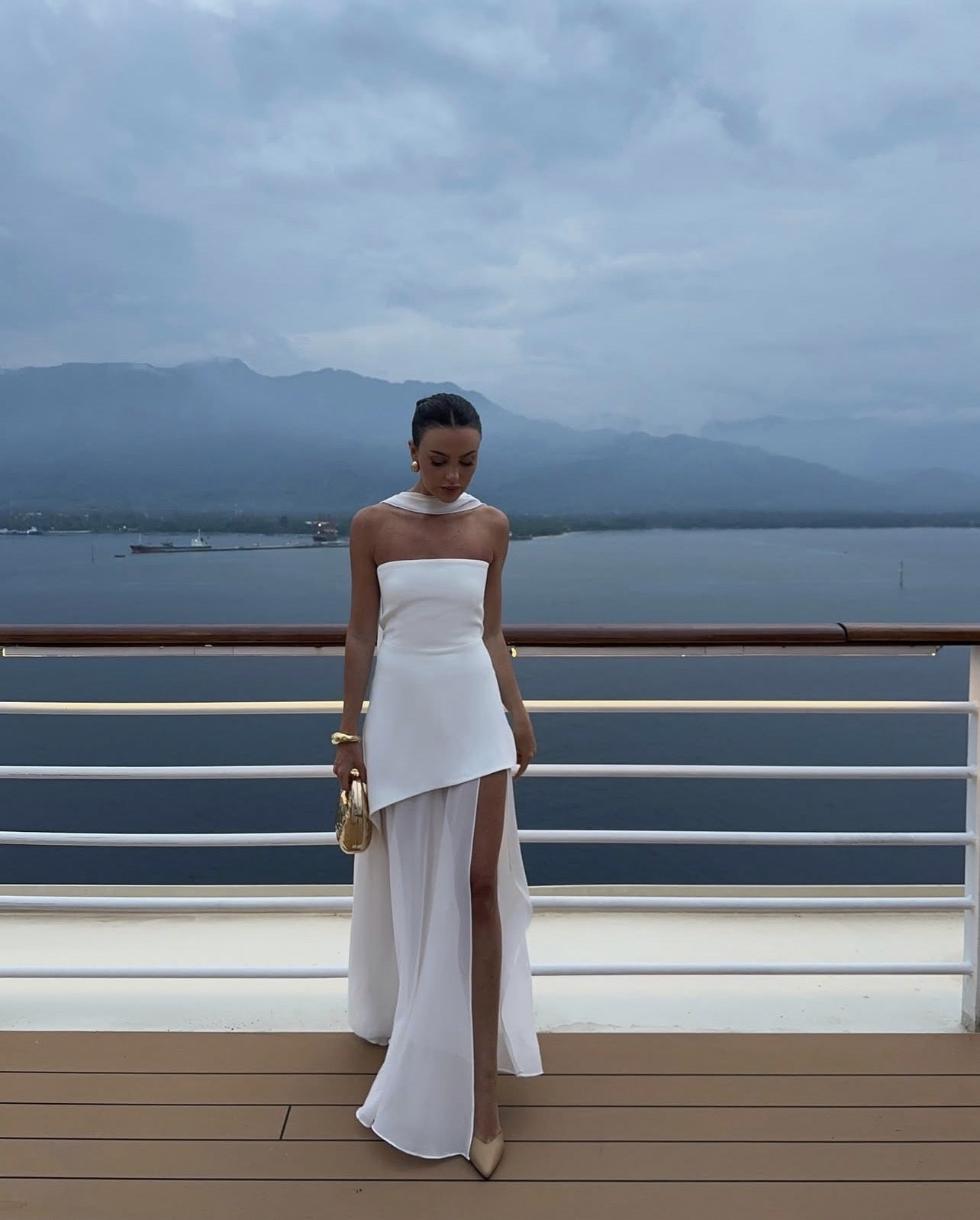 Ariadne - Strapless Patchwork Mesh Asymmetrical Maxi Dress