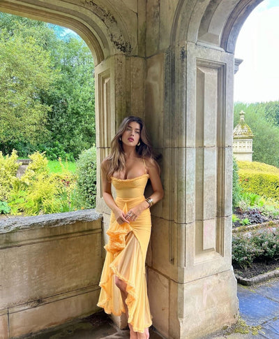 Fauna - Ruched Ruffle Dovetail Party Dress